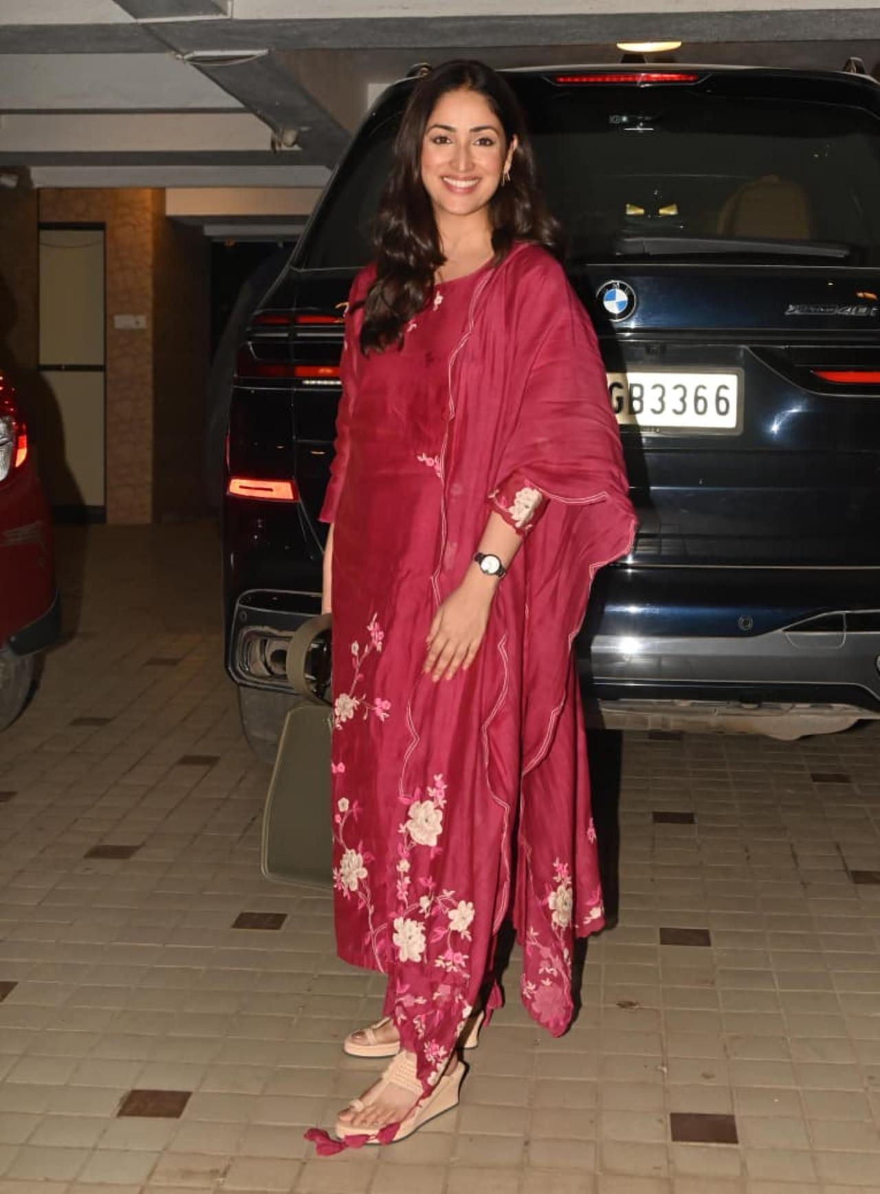 <p>Yami Gautam looked stunning in a pink salwar suit during a spotting in the city</p>